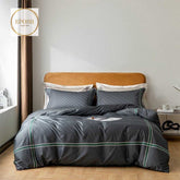 Luxury Satin Bratta Stitch Duvet Cover Set-Charcoal Grey